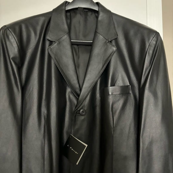 J. Ferrar Lambskin Black Leather 3 Buttons Men’s Sports Coat Size Large - Picture 3 of 16